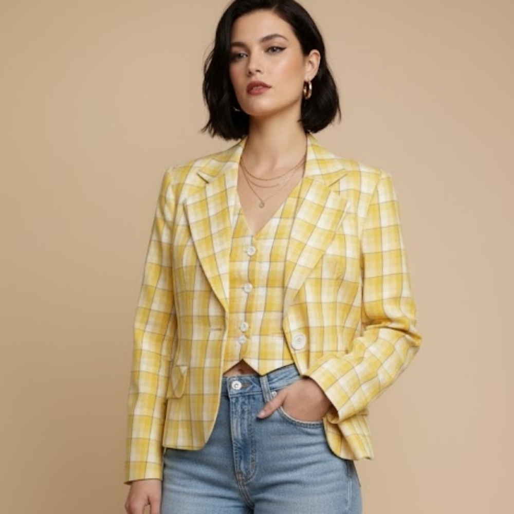 Vintage 60's/70's Yellow Plaid Blazer And Vest Set XS/S